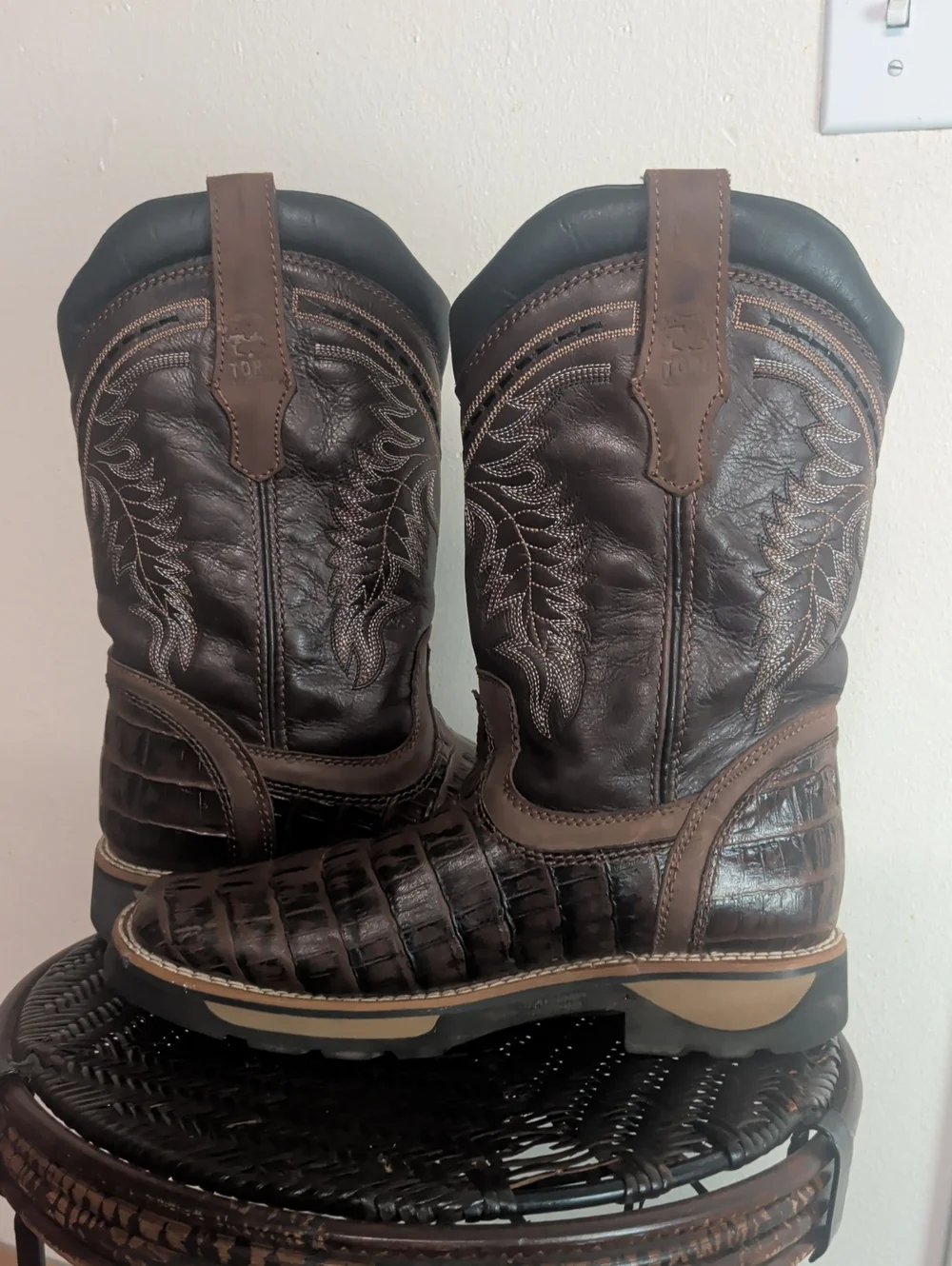 Buffalo And Bull Croc Print Square Toe Leather Boots Men Size 11